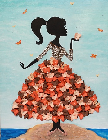 Мозаика из пайеток на холсте &quot;Девочка с бабочками&quot;